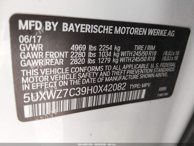 Продаж на аукціоні авто 2017 Bmw X3 Sdrive28i, vin: 5UXWZ7C39H0X42082, номер лоту: 45051258