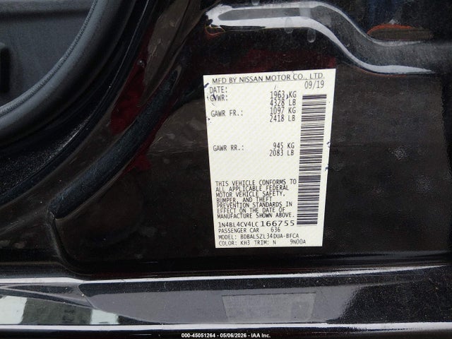 45051264 :رقم المزاد ، 1N4BL4CV4LC166755 vin ، 2020 Nissan Altima Sr Fwd مزاد بيع