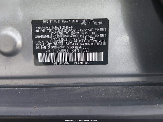 2011 Subaru Forester 2.5x Premium მანქანა იყიდება აუქციონზე, vin: JF2SHBDC7BH701660, აუქციონის ნომერი: 45051274