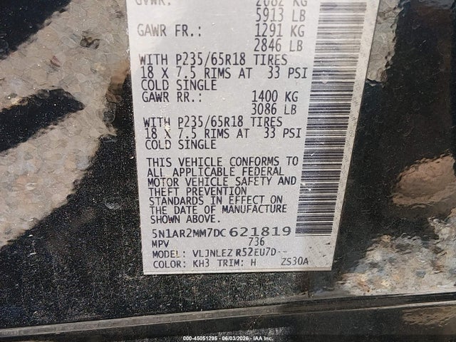 2013 Nissan Pathfinder Sv მანქანა იყიდება აუქციონზე, vin: 5N1AR2MM7DC621819, აუქციონის ნომერი: 45051295