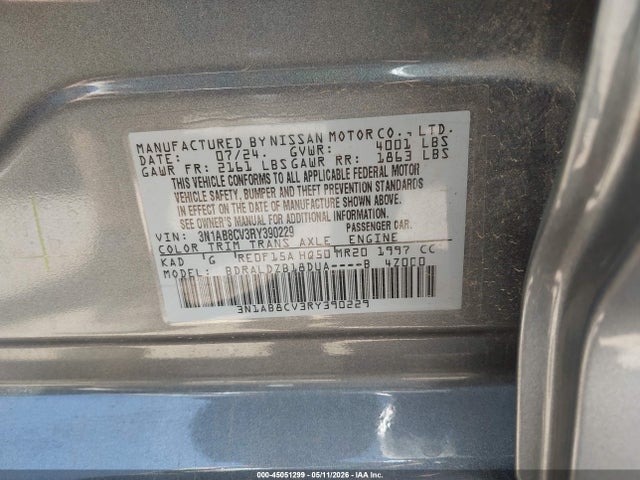 Aukcja sprzedaży 2024 Nissan Sentra Sv Xtronic Cvt, vin: 3N1AB8CV3RY390229, numer aukcji: 45051299
