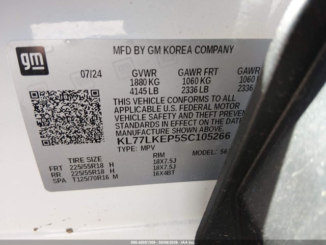 Продажа на аукционе авто 2025 Chevrolet Trax Fwd Activ, vin: KL77LKEP5SC105266, номер лота: 45051306