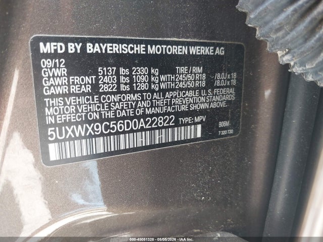 Продаж на аукціоні авто 2013 Bmw X3 Xdrive28i, vin: 5UXWX9C56D0A22822, номер лоту: 45051328