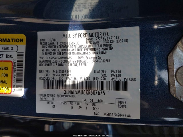 3LN6L5MU6KR607675 Lincoln Mkz Hybrid Reserve Ii