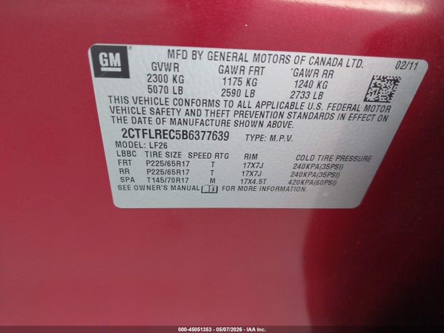 Продажа на аукционе авто 2011 Gmc Terrain Sle-1, vin: 2CTFLREC5B6377639, номер лота: 45051353