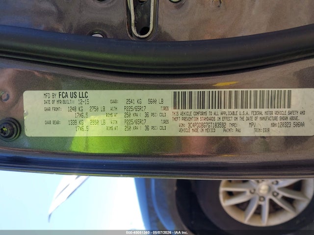 Продажа на аукционе авто 2016 Dodge Journey Sxt, vin: 3C4PDDBG7GT183592, номер лота: 45051360