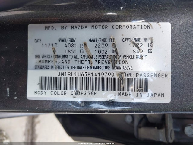 Aukcja sprzedaży 2011 Mazda Mazda3, vin: JM1BL1U65B1419799, numer aukcji: 45051364
