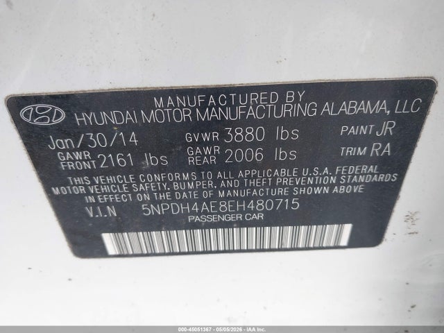 Продаж на аукціоні авто 2014 Hyundai Elantra Se, vin: 5NPDH4AE8EH480715, номер лоту: 45051367