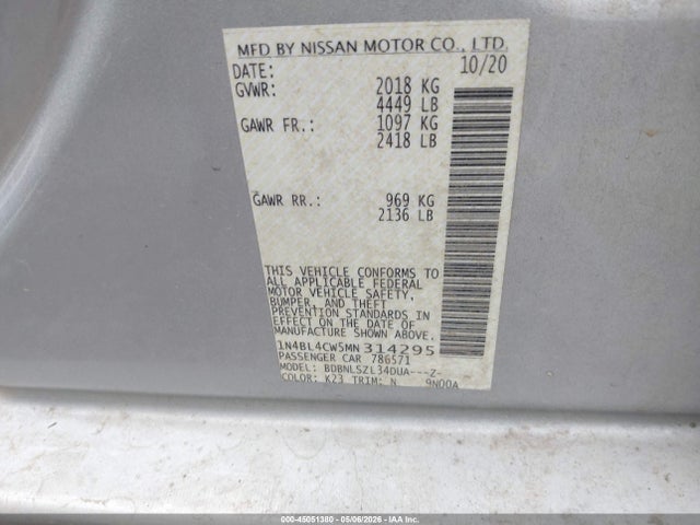1N4BL4CW5MN314295 Nissan Altima Sr Intelligent Awd