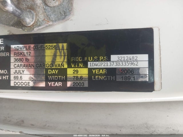 45051392 :رقم المزاد ، 1D4GP21373B335962 vin ، 2003 Dodge Caravan Cv مزاد بيع