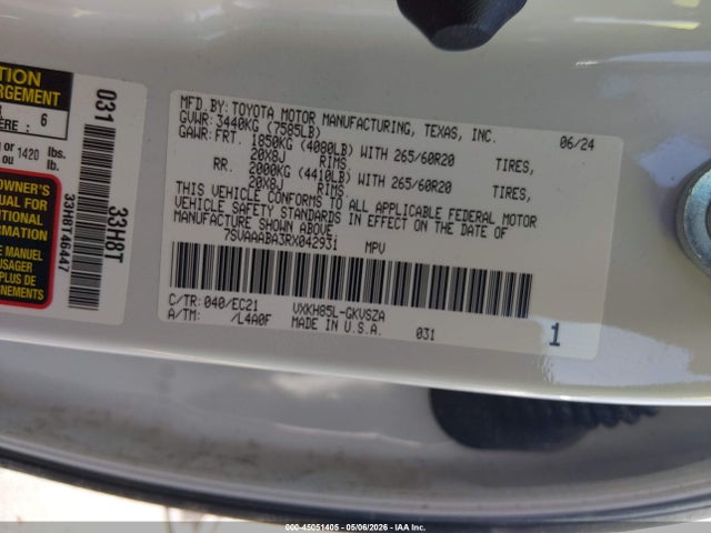 Продаж на аукціоні авто 2024 Toyota Sequoia Sr5, vin: 7SVAAABA3RX042931, номер лоту: 45051405
