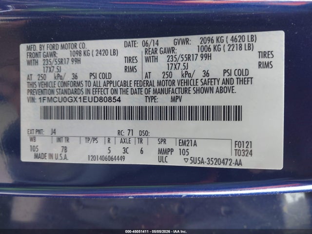 1FMCU0GX1EUD80854 Ford ESCAPE SE