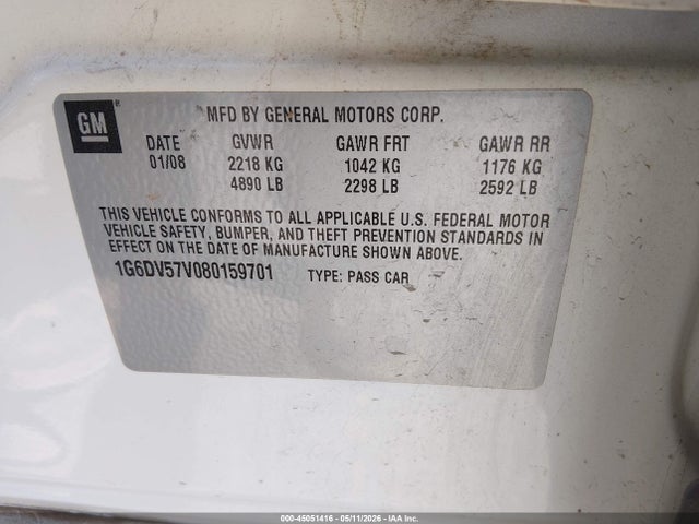 2008 Cadillac Cts Standard მანქანა იყიდება აუქციონზე, vin: 1G6DV57V080159701, აუქციონის ნომერი: 45051416