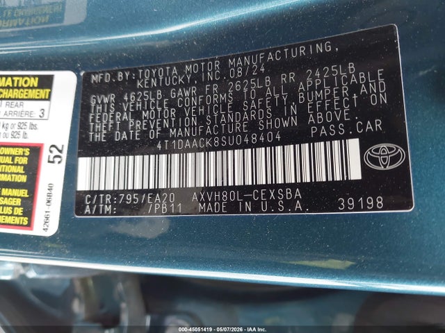 Aukcja sprzedaży 2025 Toyota Camry Se, vin: 4T1DAACK8SU048404, numer aukcji: 45051419