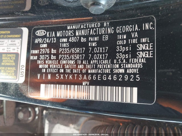 Продаж на аукціоні авто 2014 Kia Sorento Lx, vin: 5XYKT3A66EG462925, номер лоту: 45051420