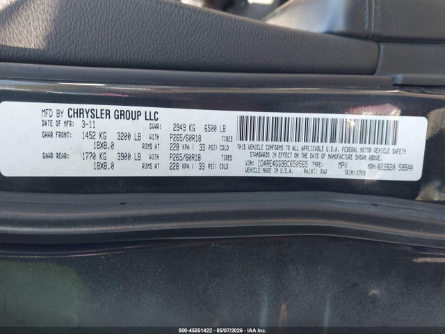 45051422 :رقم المزاد ، 1D4RE4GG9BC650565 vin ، 2011 Dodge Durango Crew مزاد بيع