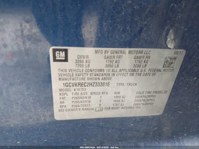 Aukcja sprzedaży 2017 Chevrolet Silverado 1500 1lt, vin: 1GCVKREC2HZ333816, numer aukcji: 45051434