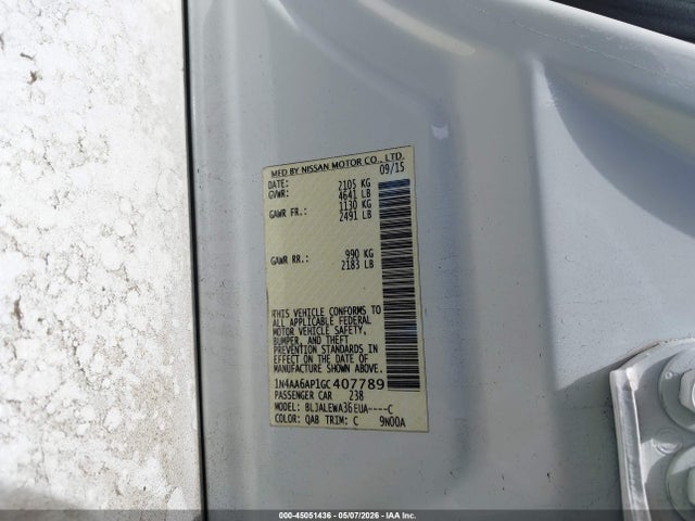 45051436 :رقم المزاد ، 1N4AA6AP1GC407789 vin ، 2016 Nissan Maxima 3.5 Sl مزاد بيع