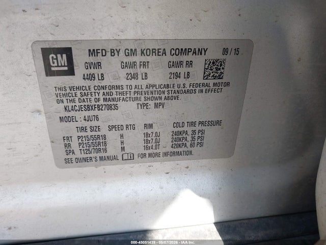 Продажа на аукционе авто 2015 Buick Encore, vin: KL4CJESBXFB270835, номер лота: 45051439