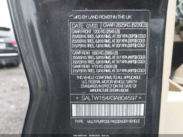 Aukcja sprzedaży 2003 Land Rover Discovery Se, vin: SALTW164X3A804597, numer aukcji: 45051441