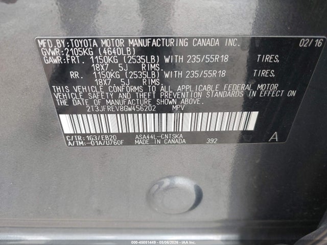 2T3JFREV8GW456202 Toyota RAV4 SE