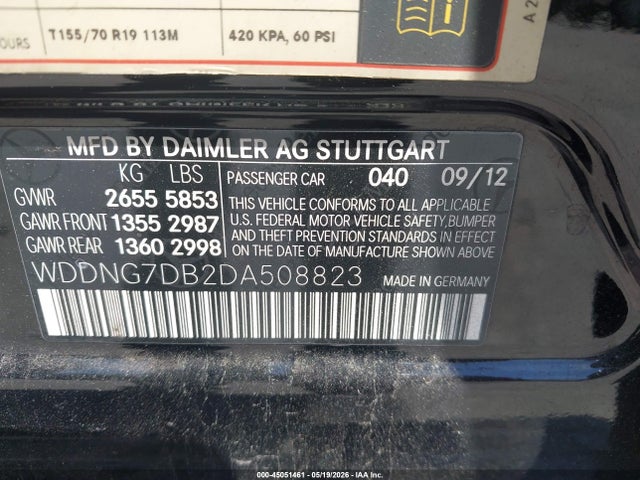 2013 Mercedes-benz S 550 მანქანა იყიდება აუქციონზე, vin: WDDNG7DB2DA508823, აუქციონის ნომერი: 45051461
