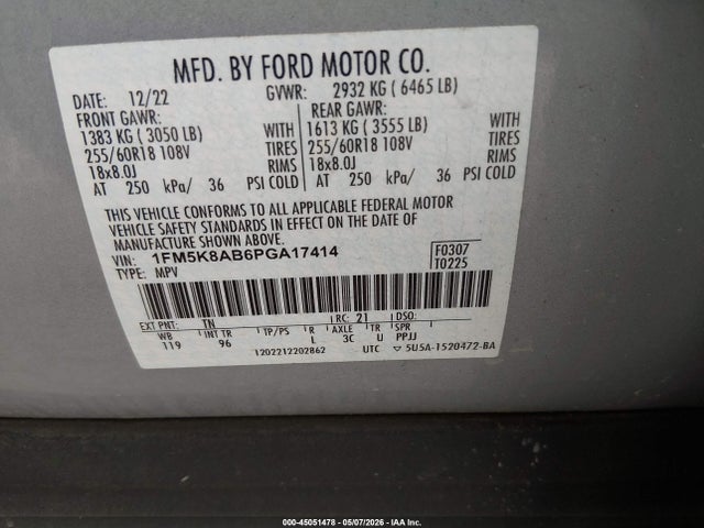 Продаж на аукціоні авто 2023 Ford Police Interceptor Utility, vin: 1FM5K8AB6PGA17414, номер лоту: 45051478