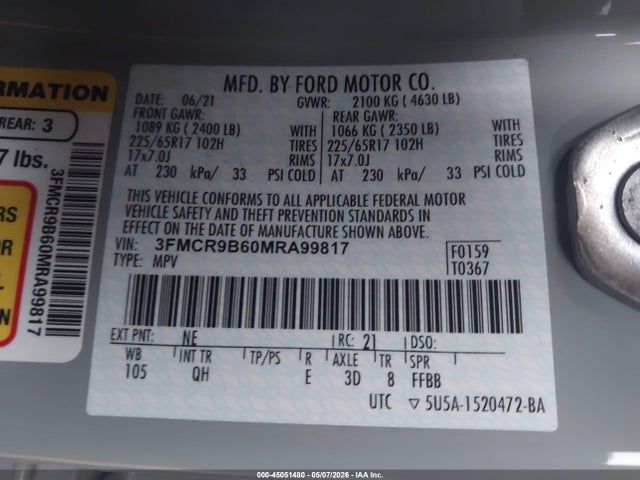3FMCR9B60MRA99817 Ford Bronco Sport Big Bend