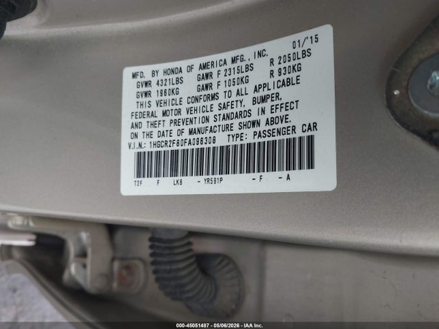2015 Honda Accord Ex-l მანქანა იყიდება აუქციონზე, vin: 1HGCR2F80FA096308, აუქციონის ნომერი: 45051487