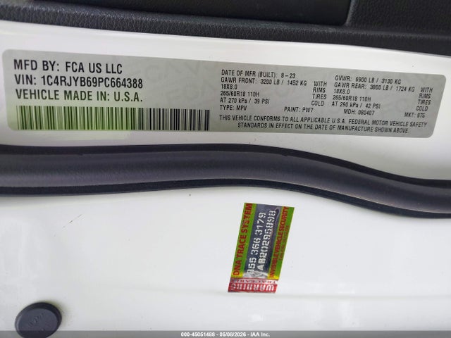 2023 Jeep Grand Cherokee 4xe მანქანა იყიდება აუქციონზე, vin: 1C4RJYB69PC664388, აუქციონის ნომერი: 45051488