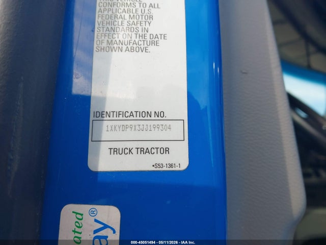 45051494 :رقم المزاد ، 1XKYDP9X3JJ199304 vin ، 2018 Kenworth T680 مزاد بيع