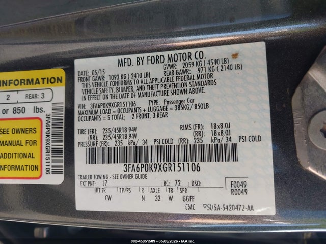 3FA6P0K9XGR151106 Ford Fusion Titanium