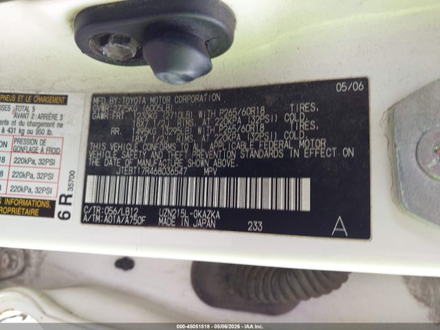 45051518 :رقم المزاد ، JTEBT17R468036547 vin ، 2006 Toyota 4runner Limited V8 مزاد بيع
