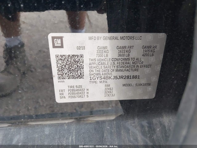 Aukcja sprzedaży 2018 Cadillac Escalade Luxury, vin: 1GYS4BKJ5JR281881, numer aukcji: 45051531