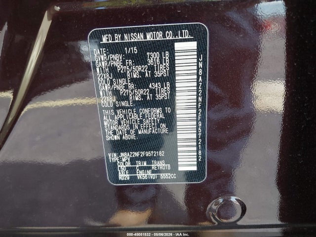 Продажа на аукционе авто 2015 Infiniti Qx80, vin: JN8AZ2NF2F9572182, номер лота: 45051532