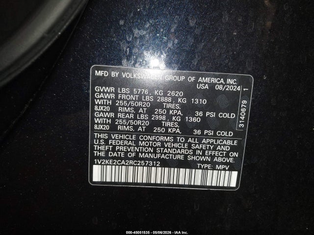 Aukcja sprzedaży 2024 Volkswagen Atlas Cross Sport 2.0t Se W/technology, vin: 1V2KE2CA2RC257312, numer aukcji: 45051535