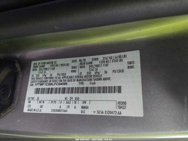 Ford F-150 Xl 2020 1FTMF1CB8LFC64099 Image 9