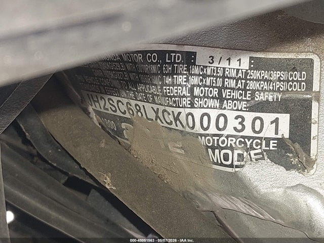 Продаж на аукціоні авто 2012 Honda Gl1800, vin: JH2SC68LXCK000301, номер лоту: 45051563