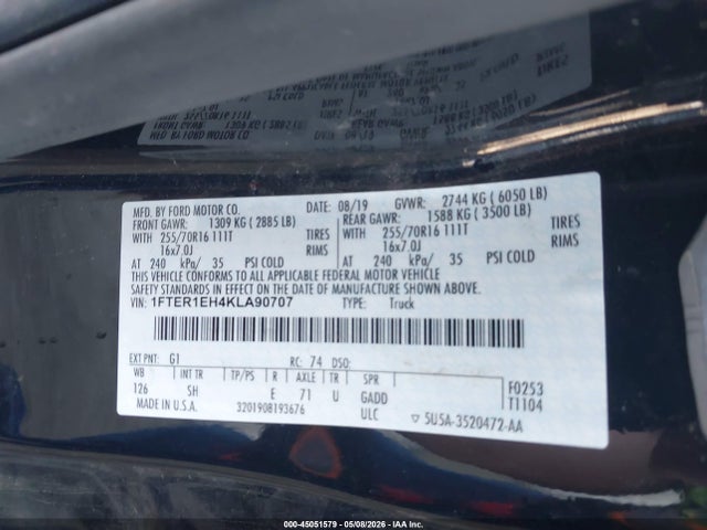 Ford RANGER XL 2019 1FTER1EH4KLA90707 Image 9