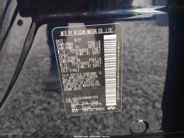 Продажа на аукционе авто 2021 Infiniti Qx80 Luxe, vin: JN8AZ2AD9M9861609, номер лота: 45051590