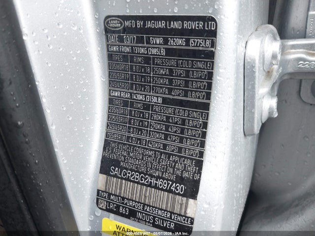 2017 Land Rover Discovery Sport Hse მანქანა იყიდება აუქციონზე, vin: SALCR2BG2HH697430, აუქციონის ნომერი: 45051607