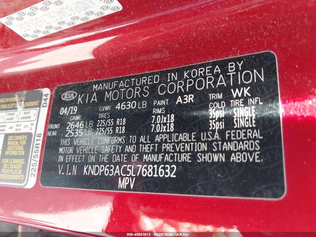 Продажа на аукционе авто 2020 Kia Sportage S, vin: KNDP63AC5L7681632, номер лота: 45051613