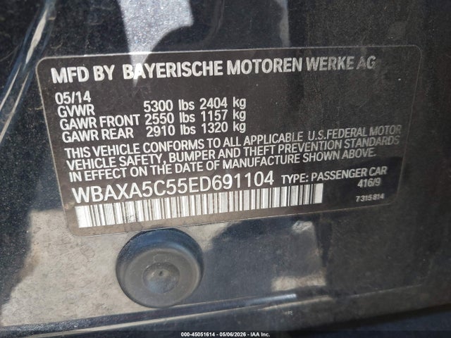 Aukcja sprzedaży 2014 Bmw 535d, vin: WBAXA5C55ED691104, numer aukcji: 45051614