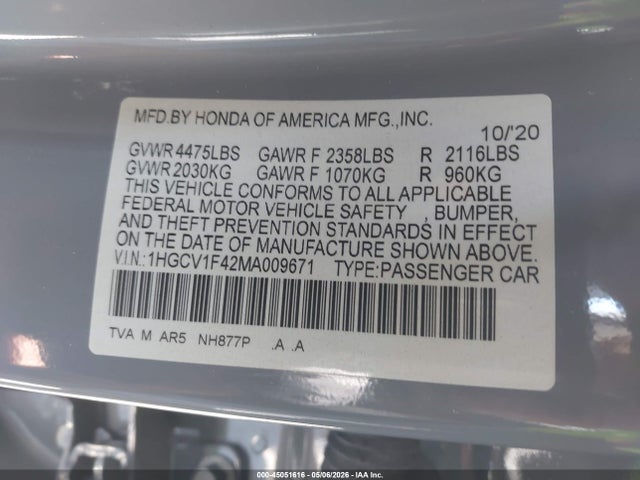 1HGCV1F42MA009671 Honda Accord Sport Special Edition