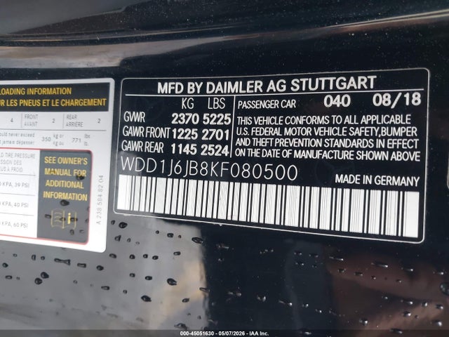 45051630 :رقم المزاد ، WDD1J6JB8KF080500 vin ، 2019 Mercedes-benz E 450 4matic مزاد بيع