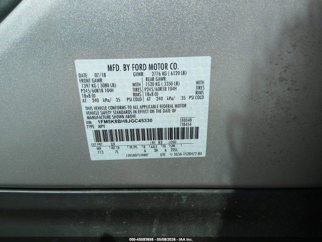 1FM5K8BH8JGC45330 Ford Explorer