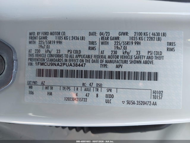 2023 Ford Escape St-line Select მანქანა იყიდება აუქციონზე, vin: 1FMCU9NA2PUA38447, აუქციონის ნომერი: 45051653