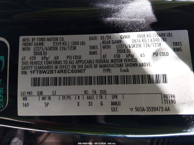Продажа на аукционе авто 2024 Ford F-250 King Ranch, vin: 1FT8W2BT4REC60907, номер лота: 45051663