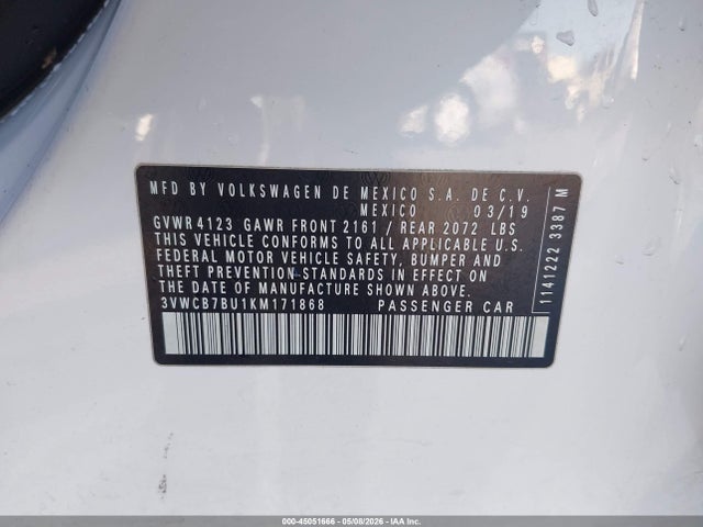 Auction sale of the 2019 Volkswagen Jetta 1.4t R-line/1.4t S/1.4t Se, vin: 3VWCB7BU1KM171868, lot number: 45051666