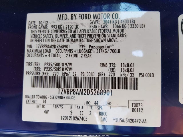 Aukcja sprzedaży 2013 Ford Mustang V6 Premium, vin: 1ZVBP8AM2D5268901, numer aukcji: 45051669